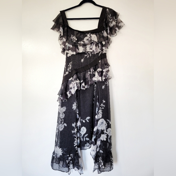 NEW Chelsea & Walker Cara Black & White Silk Jacquard Midi Dress Size 2 - Picture 6 of 16